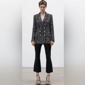 Zara Black and White Textured Blazer